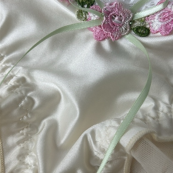IZA Liquid Satin Cream Embroidered Floral Smooth Silky Stretch Feminine Panties - Picture 5 of 13